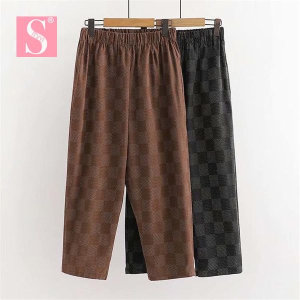 women's pants & capris stvy 2021 spring summer ladies casual loose cropped brown plaid cotton harem, Black;white
women's pants & capris stvy 2021 spring summer ladies casual loose cropped brown plaid cotton harem, Black;white
