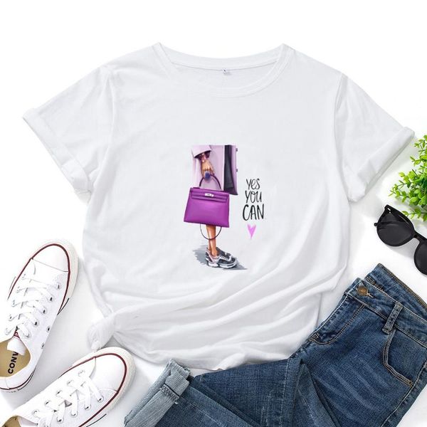 women's t-shirt summer yes you can tee shirt women purple bag girl illustration female o-ncek cotton t fashionable cute, White
women's t-shirt summer yes you can tee shirt women purple bag girl illustration female o-ncek cotton t fashionable cute, White