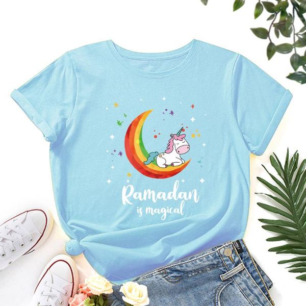 plus size 100% cotton t-shirt cute horse print women tshirt ramadan letter casual female short sleeve basic tees summer women's, White