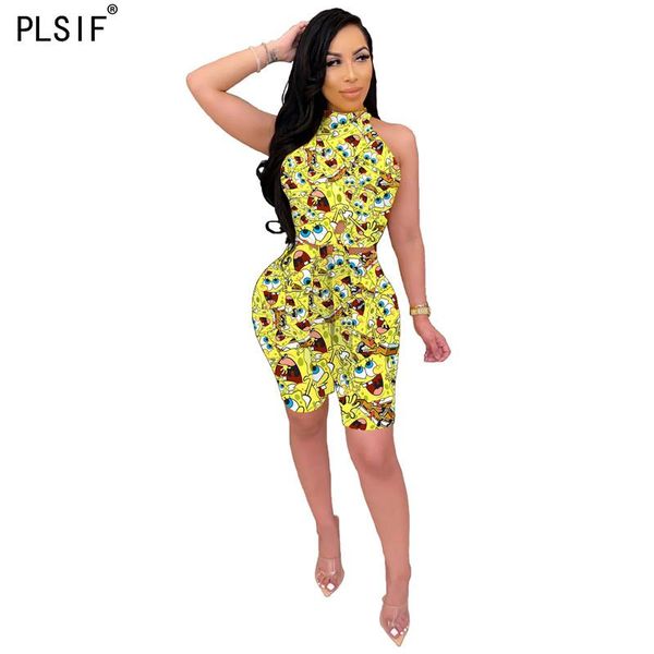 cartoon pattern style women's clothing sleeveless crop and tight shorts 2 piece set cute beach suit two dress, White
cartoon pattern style women's clothing sleeveless crop and tight shorts 2 piece set cute beach suit two dress, White