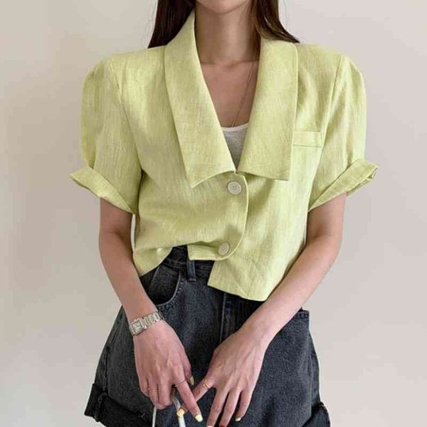 temperament fashion summer yellow short sleeve two buttons jackets women loose casual wild turn down collar coat 210429, Black;brown
temperament fashion summer yellow short sleeve two buttons jackets women loose casual wild turn down collar coat 210429, Black;brown