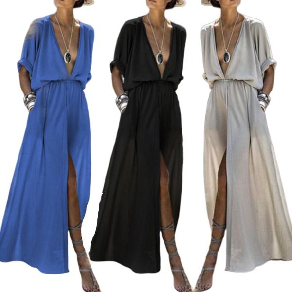 casual dresses deep plunge v neck dress elastic wasit sukienka long plain ruched thigh slit robe 2021 half sleeve with pocket women, Black;gray
casual dresses deep plunge v neck dress elastic wasit sukienka long plain ruched thigh slit robe 2021 half sleeve with pocket women, Black;gray