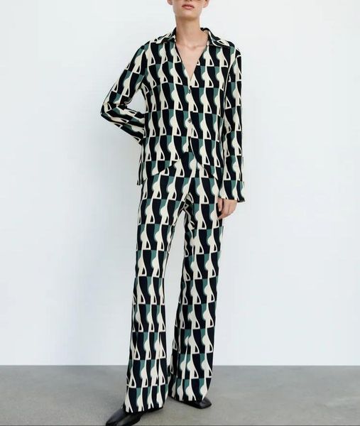 women's two piece pants geometric print drape blouse fall long sleeve button up shirt high waist wide leg korean vintage streetwear wom, White
women's two piece pants geometric print drape blouse fall long sleeve button up shirt high waist wide leg korean vintage streetwear wom, White