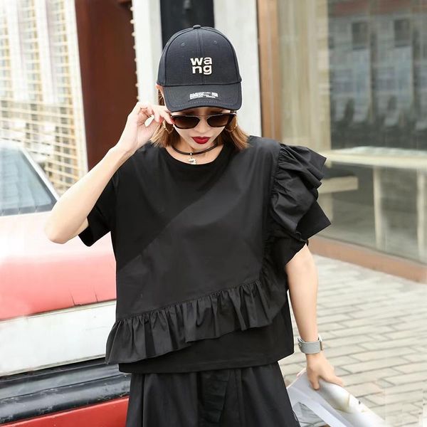 women ruffles short sleeve t-shirt 2021 summer solid color patchwork loose ladie casual t shirt chic women's, White
women ruffles short sleeve t-shirt 2021 summer solid color patchwork loose ladie casual t shirt chic women's, White