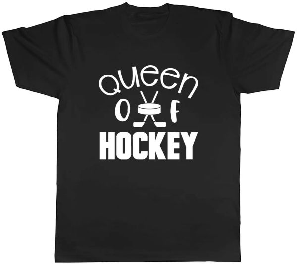 queen of hockey mens t-shirt tee, White;black
