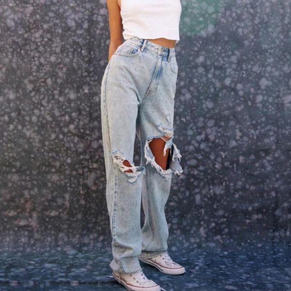 spring/summer fashion streetwear boyfriend style ripped hole female oversize mom straight jeans pants trouser for women women's, Blue
spring/summer fashion streetwear boyfriend style ripped hole female oversize mom straight jeans pants trouser for women women's, Blue