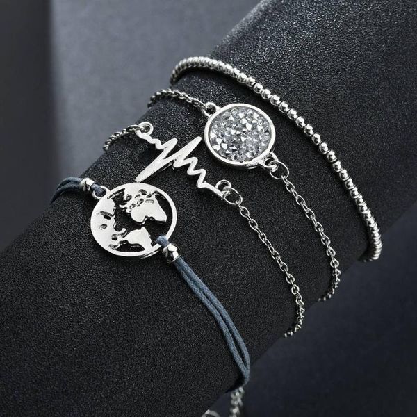link, chain vintage silver color map crystal stone charm bracelets set for women fashion beads multilayer bracelet party jewelry gifts, Black
link, chain vintage silver color map crystal stone charm bracelets set for women fashion beads multilayer bracelet party jewelry gifts, Black