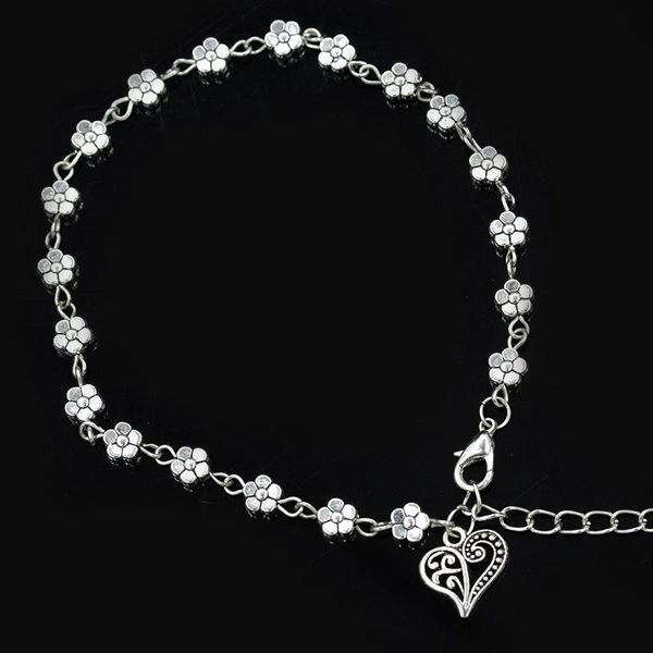 link, chain full small plum blossom flowers hollow heart pendant silver plated metallic bracelets for women around 25 cm long, Black
link, chain full small plum blossom flowers hollow heart pendant silver plated metallic bracelets for women around 25 cm long, Black