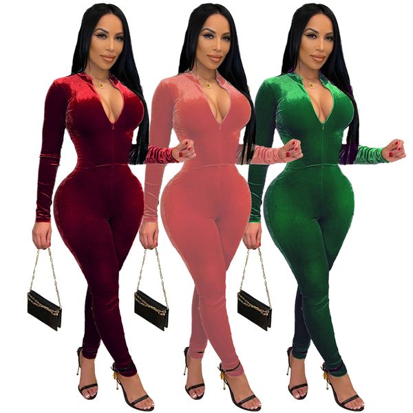 women velvet zipper skinny rompers designer spring warm v neck one piece jumpsuit fashion trend solid long sleeve bodysuits for ladiess, Black;white
women velvet zipper skinny rompers designer spring warm v neck one piece jumpsuit fashion trend solid long sleeve bodysuits for ladiess, Black;white