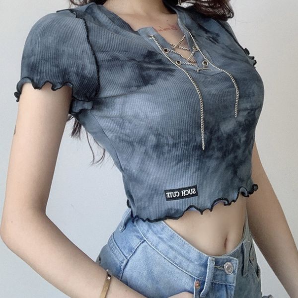 lucyever lace hollow chain women's t-shirt navel tie dye for women blue o-neck korean chic style slim clothes mujer 210521, White
lucyever lace hollow chain women's t-shirt navel tie dye for women blue o-neck korean chic style slim clothes mujer 210521, White