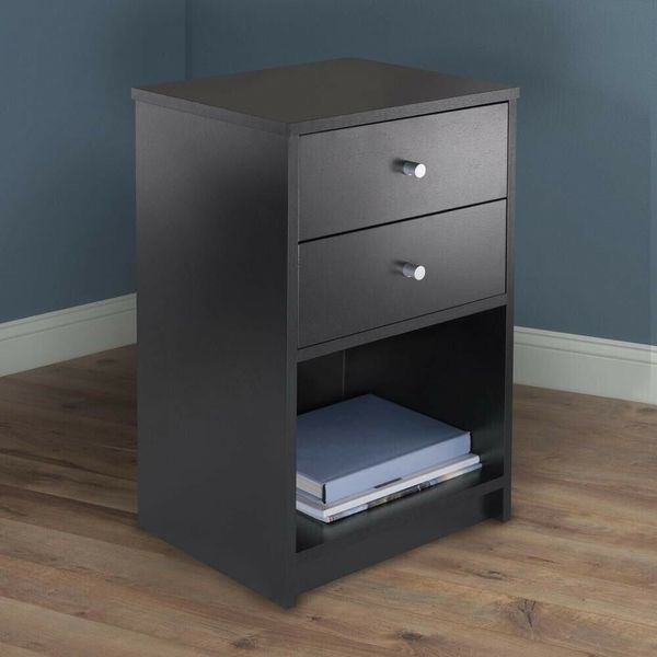 2 drawers nightstand storage wood end table bedside organizer 
2 drawers nightstand storage wood end table bedside organizer