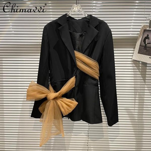 women's suits & blazers 2021 autumn blazer suit fashion mesh bandage lace-up jacket women long sleeve loose temperament coats feminine, White;black
women's suits & blazers 2021 autumn blazer suit fashion mesh bandage lace-up jacket women long sleeve loose temperament coats feminine, White;black