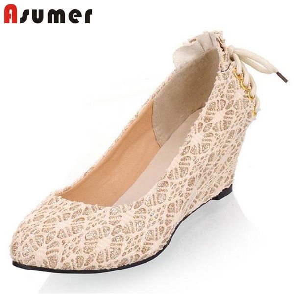 dress shoes asumer 2021 fashion lace pumps women wedges pointed toe slip on shallow summer casual party wedding size 33-41, Black
dress shoes asumer 2021 fashion lace pumps women wedges pointed toe slip on shallow summer casual party wedding size 33-41, Black