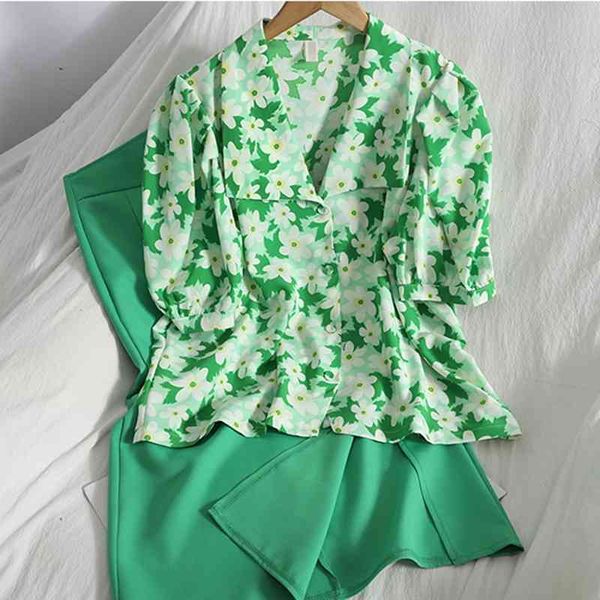 two piece dress korean style chic elegant chiffon 2 sets womens outfits bubble short sleeve floral shirt blouse + split long skirt, White
two piece dress korean style chic elegant chiffon 2 sets womens outfits bubble short sleeve floral shirt blouse + split long skirt, White