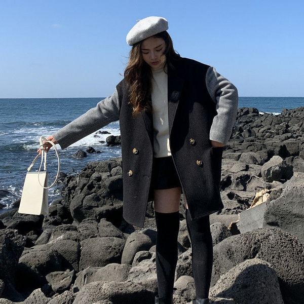 jacket mid-long autumn fashion double breasted lq504 splice single size big women's wool coat 3wzs, Black;brown
jacket mid-long autumn fashion double breasted lq504 splice single size big women's wool coat 3wzs, Black;brown