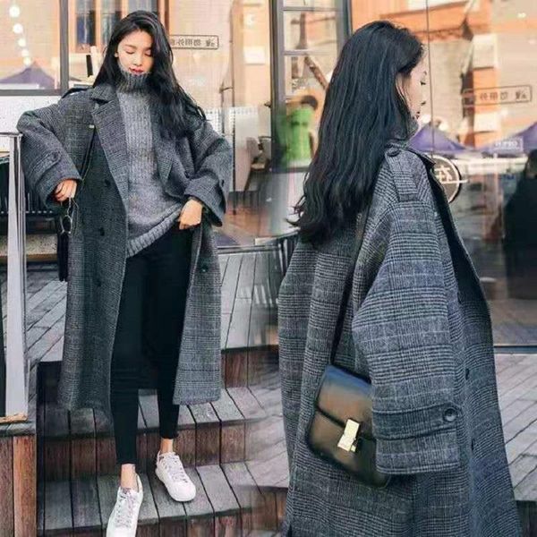 women's wool & blends coat women plus size plaid feminino elegant long double breasted womens winter clothing for ladies korean fashion, Black
women's wool & blends coat women plus size plaid feminino elegant long double breasted womens winter clothing for ladies korean fashion, Black