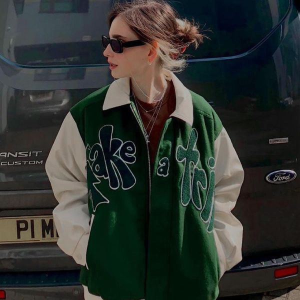 women's jackets pu coat leather clothes woman&men jacket green contrast sleeves outside take a trip letter application autumn baseball, Black;brown
women's jackets pu coat leather clothes woman&men jacket green contrast sleeves outside take a trip letter application autumn baseball, Black;brown
