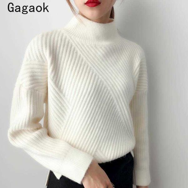 women knitted turtleneck sweater autumn winter office lady solid criss-cross full loose simple wild pullover 210531, White;black
women knitted turtleneck sweater autumn winter office lady solid criss-cross full loose simple wild pullover 210531, White;black