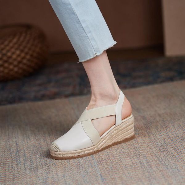 bohemian casual straw platform fisherman shoes natural leather round toe concise high heel wedges cross straps slingback sandals dress, Black
bohemian casual straw platform fisherman shoes natural leather round toe concise high heel wedges cross straps slingback sandals dress, Black