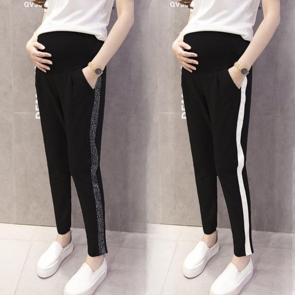 maternity bottoms wear 2021 spring and autumn loose pregnant belly lift pants feet trousers women, White