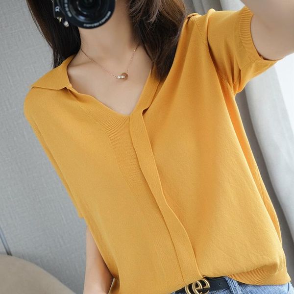 women pure cotton knit lapel all-match short-sleeved plus size t-shirt summer loose v-neck half-sleeved shirt women's, White
women pure cotton knit lapel all-match short-sleeved plus size t-shirt summer loose v-neck half-sleeved shirt women's, White