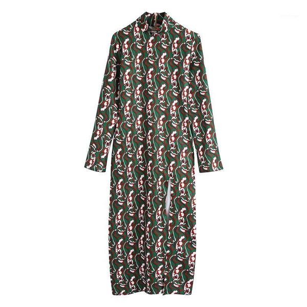 casual dresses woman vintage green print midi dress 2021 autumn elegant female long sleeve mock neck ladies slim side slit, Black;gray
casual dresses woman vintage green print midi dress 2021 autumn elegant female long sleeve mock neck ladies slim side slit, Black;gray