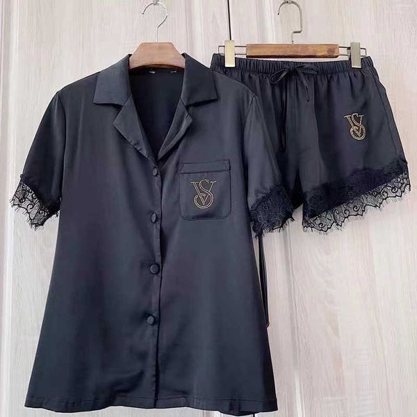 summer short pajamas for women big letters satin silk lace patchwork sleepwear pjs set fashion stylish loungewear homewear 210622, Black;red
summer short pajamas for women big letters satin silk lace patchwork sleepwear pjs set fashion stylish loungewear homewear 210622, Black;red