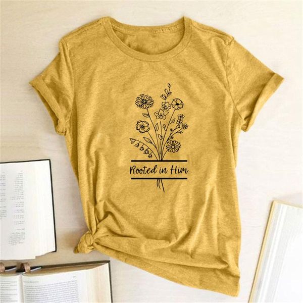 women's t-shirt rooted in him flowers print graphic t shirts women short sleeve fashion harajuku shirt round neck summer loose tee femm, White
women's t-shirt rooted in him flowers print graphic t shirts women short sleeve fashion harajuku shirt round neck summer loose tee femm, White