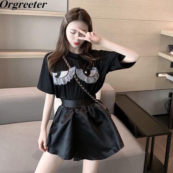 summer black two piece tshirt sets women cartoon eye embroidery appliques with high waist ball gown skirt 210525, White
summer black two piece tshirt sets women cartoon eye embroidery appliques with high waist ball gown skirt 210525, White