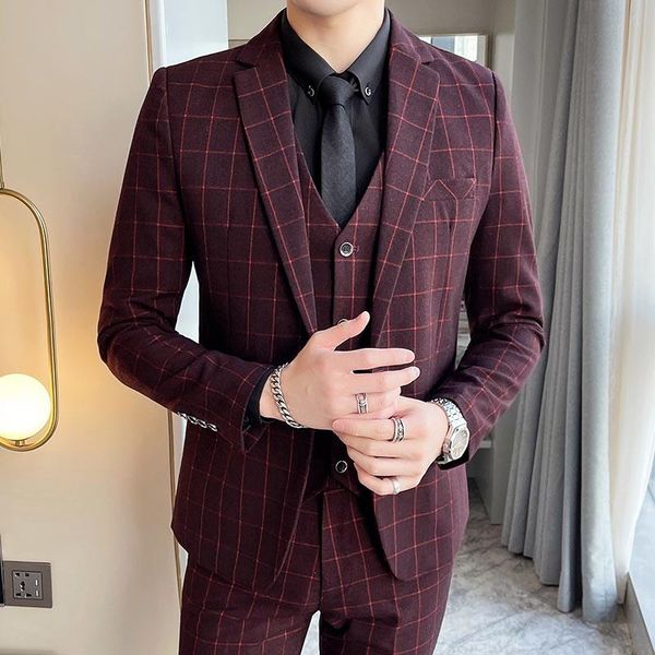 men's suits & blazers brand fashion men 's slim business suit 3 pieces classic plaid mens tuxedos groom wedding, White;black
men's suits & blazers brand fashion men 's slim business suit 3 pieces classic plaid mens tuxedos groom wedding, White;black