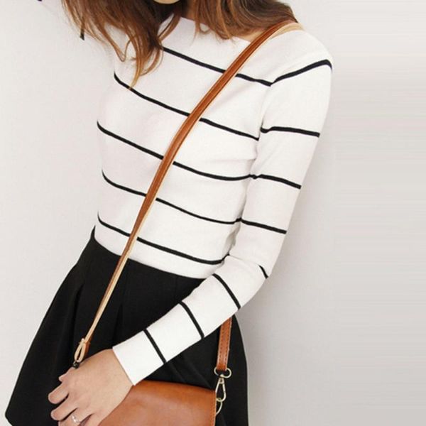 women's sweaters 2021 arrival striped sweater slash neck bottoming shirt fashion slim long sleeve knit pullover, White;black
women's sweaters 2021 arrival striped sweater slash neck bottoming shirt fashion slim long sleeve knit pullover, White;black