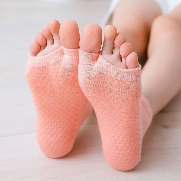 sports socks yoga split toe combed cotton non-slip backless fingerless dance half pilates, Black