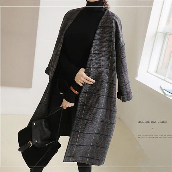 women's wool & blends women autumn winter casual long woolen trend coat cardigan loose fashion korean midi overcoat office lady warm ou, Black
women's wool & blends women autumn winter casual long woolen trend coat cardigan loose fashion korean midi overcoat office lady warm ou, Black
