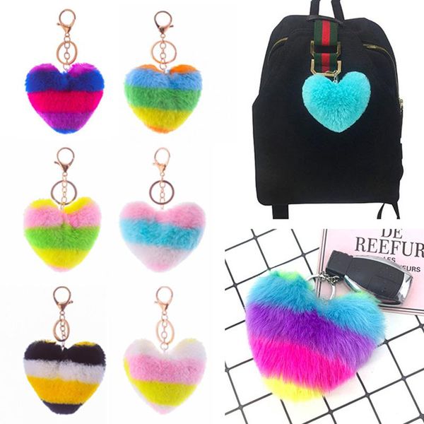 keychains fluffy pompom keychain gifts for women soft heart shape fake key chain ball car bag accessories ring decoration, Silver 
keychains fluffy pompom keychain gifts for women soft heart shape fake key chain ball car bag accessories ring decoration, Silver