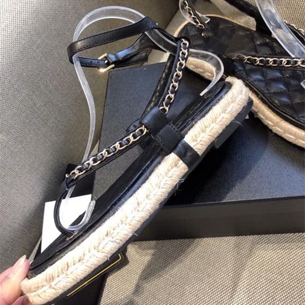 2021 fashion leather flat sandals women personality metal chain hemp rope soft bottom casual ankle strap, Black
2021 fashion leather flat sandals women personality metal chain hemp rope soft bottom casual ankle strap, Black