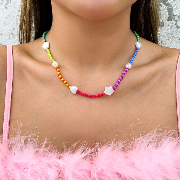 lacteo bohemian heart imitation pearl choker necklace for women fashion rainbow colorful acrylic beads chain necklaces jewelry, Silver
lacteo bohemian heart imitation pearl choker necklace for women fashion rainbow colorful acrylic beads chain necklaces jewelry, Silver