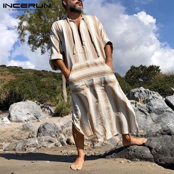 men muslim jubba thobe striped lace up loose long sleeve robe pockets middle east dubai caftan islamic arabic kaftan ethnic clothing, Red
men muslim jubba thobe striped lace up loose long sleeve robe pockets middle east dubai caftan islamic arabic kaftan ethnic clothing, Red
