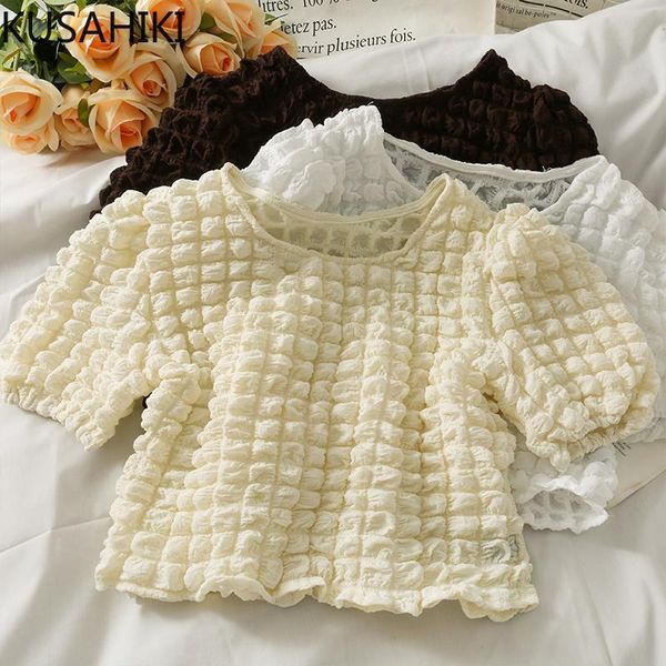 women's blouses & shirts kusahiki 2021 summer 3d plaid blouse women folds puff sleeve o-neck causal korean chic short blusa feminina 6, White
women's blouses & shirts kusahiki 2021 summer 3d plaid blouse women folds puff sleeve o-neck causal korean chic short blusa feminina 6, White