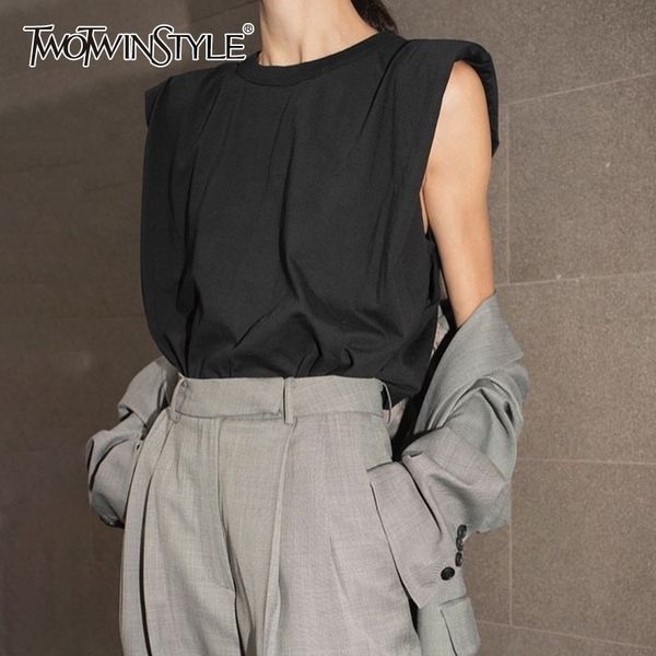 twotwinstyle casual women tank o neck sleeveless loose ruched streetwear style vest female fashion clothing spring tide 210319, Black
twotwinstyle casual women tank o neck sleeveless loose ruched streetwear style vest female fashion clothing spring tide 210319, Black