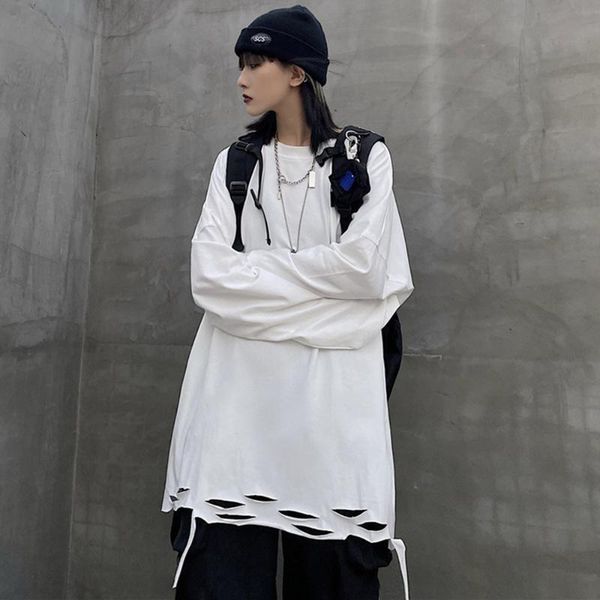 women's t-shirt high street spring autumn the fashion loose hipster simple designer retro hole round neck long sleeve, White
women's t-shirt high street spring autumn the fashion loose hipster simple designer retro hole round neck long sleeve, White
