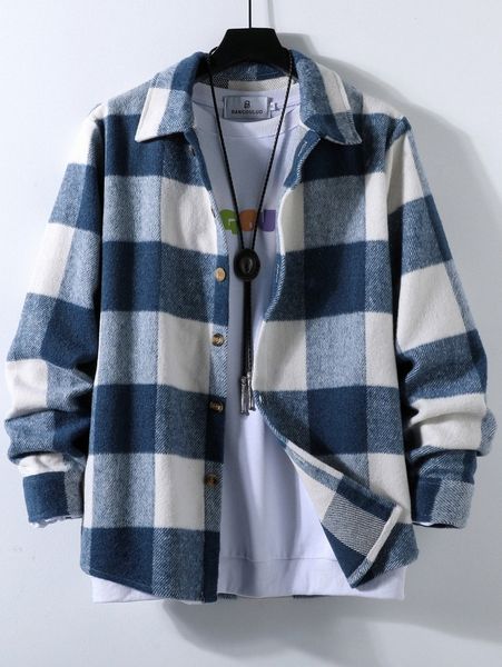 men buffalo plaid overcoat without tee a6mm#, Black;brown
