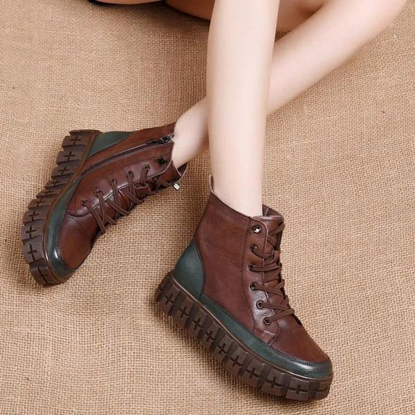 the first layer of cowhide thick-soled leather handsome color matching boots retro british style soft-soled women's short, Black
the first layer of cowhide thick-soled leather handsome color matching boots retro british style soft-soled women's short, Black