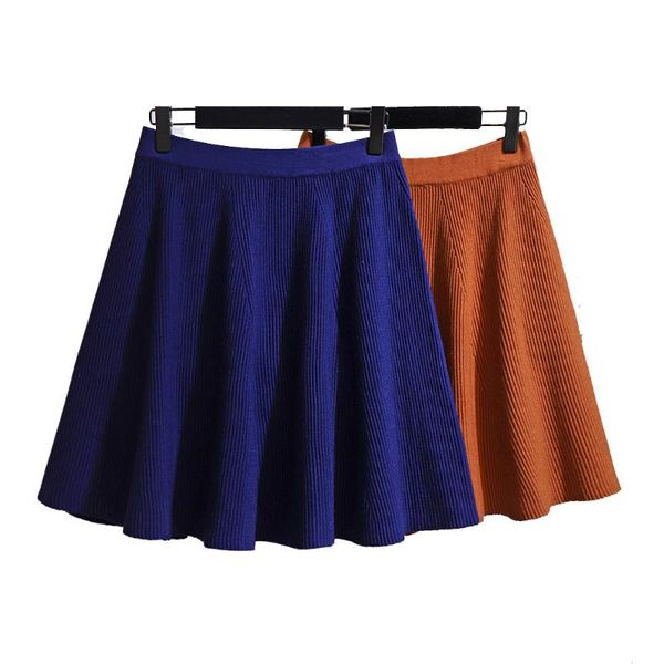 skirts solid color knitted casual elastic high waist pleated plus size clothing for women spring autumn dark blue above knee, Black 
skirts solid color knitted casual elastic high waist pleated plus size clothing for women spring autumn dark blue above knee, Black