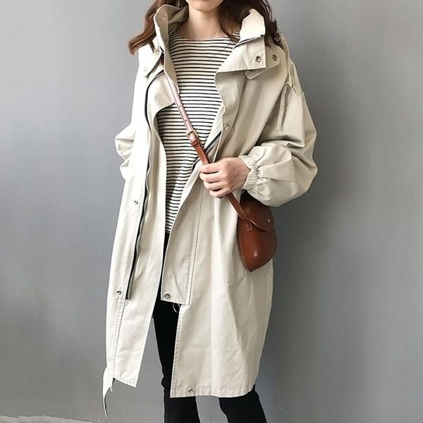 women's trench coats pure black coat women oversize long korean chic minimalist hooded zipper loose casual beige outwear windbreaker, Tan;black
women's trench coats pure black coat women oversize long korean chic minimalist hooded zipper loose casual beige outwear windbreaker, Tan;black