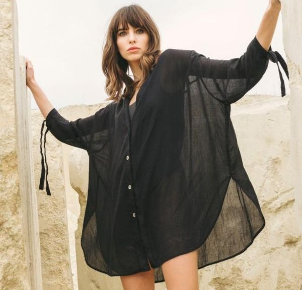 women's middle sleeve beach blouse, girl's loose solid color outer wear, casual see-through hollow cover-ups clothing swimwear, White;black
women's middle sleeve beach blouse, girl's loose solid color outer wear, casual see-through hollow cover-ups clothing swimwear, White;black