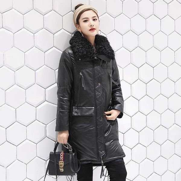 women's leather & faux winter real jacket women korean sheepskin coat female 90% white duck down jackets wool collar 2021 femme veste p, Black
women's leather & faux winter real jacket women korean sheepskin coat female 90% white duck down jackets wool collar 2021 femme veste p, Black