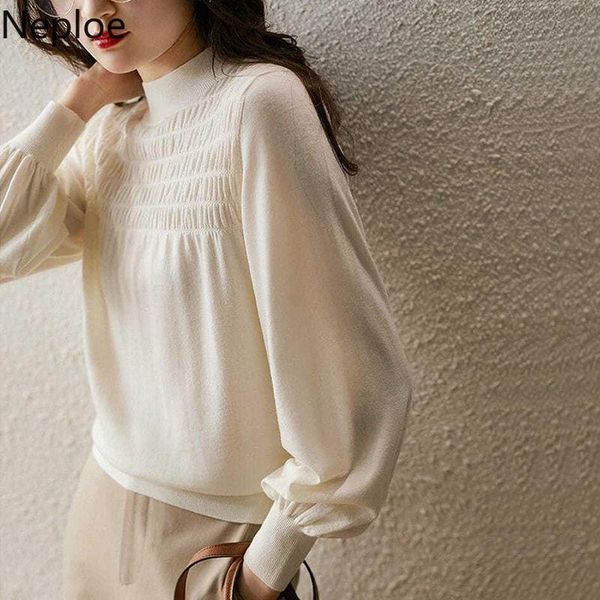 women's sweaters neploe elegant women stand neck lantern sleeve knitted pullovers pull femme korean vintage folds jumper fall 2021, White;black
women's sweaters neploe elegant women stand neck lantern sleeve knitted pullovers pull femme korean vintage folds jumper fall 2021, White;black