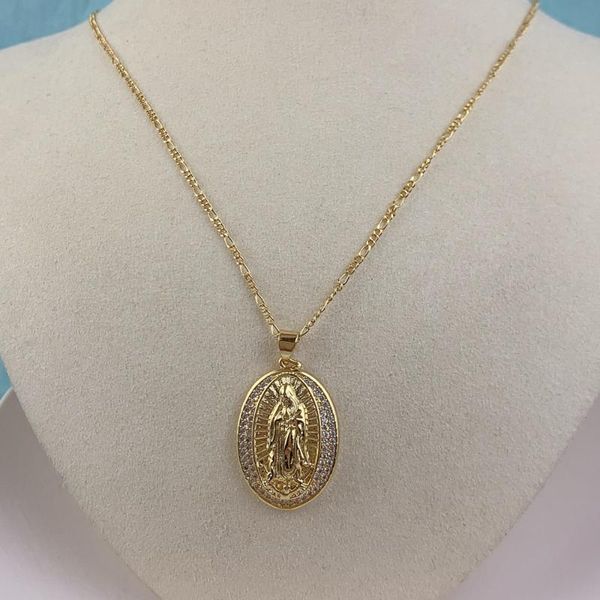 pendant necklaces fashion figaro chain copper gold plated zircon virgin mary necklace for women, Silver
pendant necklaces fashion figaro chain copper gold plated zircon virgin mary necklace for women, Silver