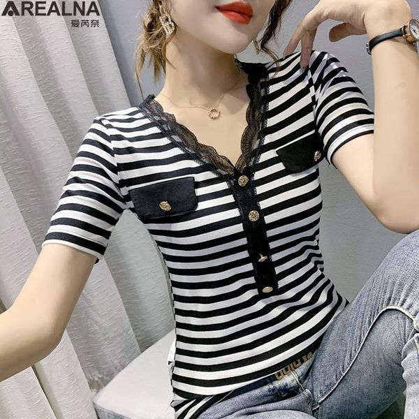 women's t-shirt summer t shirt women korean v-neck short sleeve stripe tee femme lace buttons tshirt camisetas verano mujer 2021, White
women's t-shirt summer t shirt women korean v-neck short sleeve stripe tee femme lace buttons tshirt camisetas verano mujer 2021, White