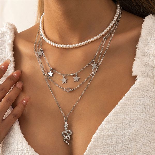 european snake tassel star pendant necklaces circle crystal imitation pearl clavicle chain women multi layer alloy beaded necklace jewelry a, Silver
european snake tassel star pendant necklaces circle crystal imitation pearl clavicle chain women multi layer alloy beaded necklace jewelry a, Silver